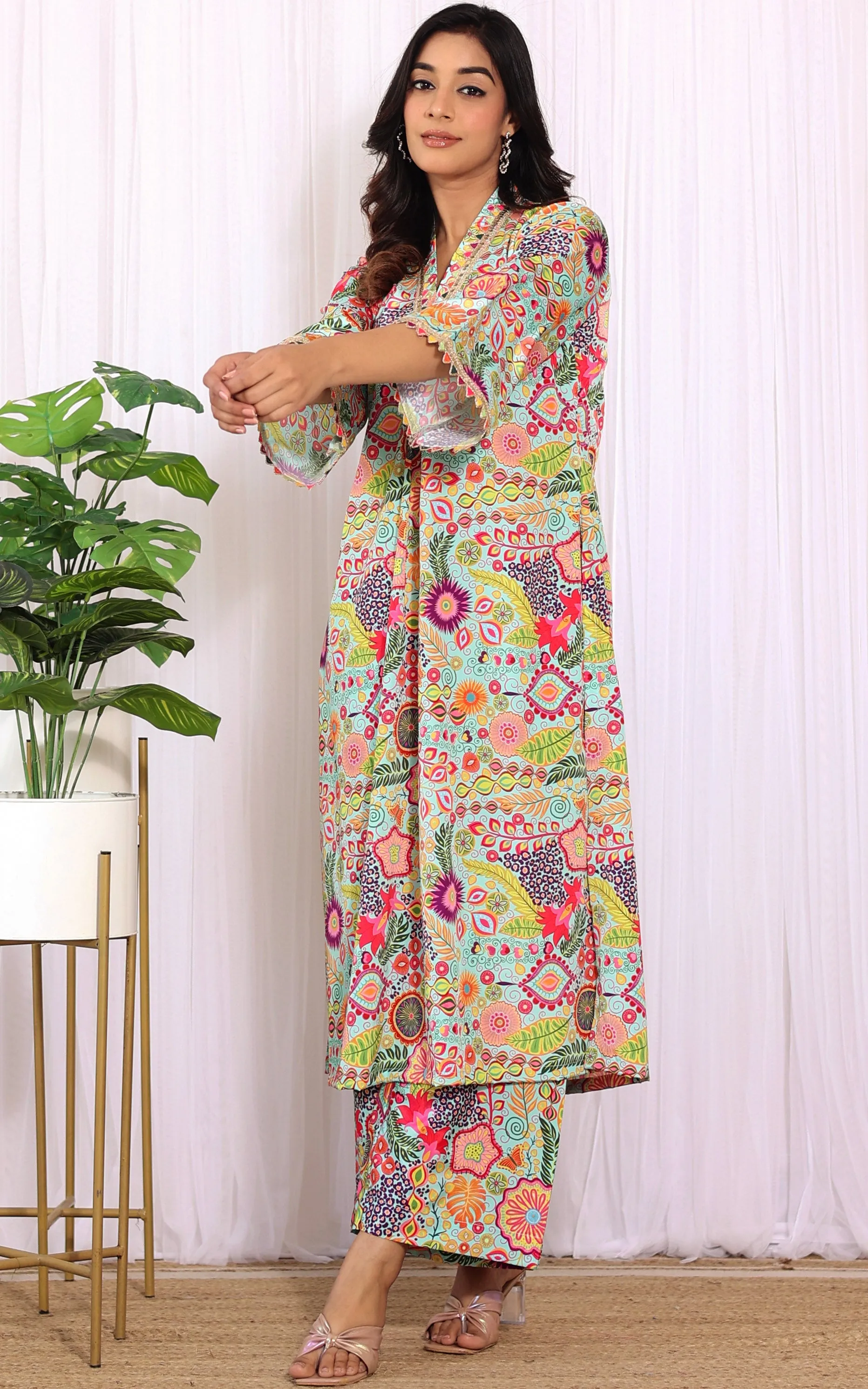 Aqua Kitschy Printed Crepe Kurta Co-ord Set