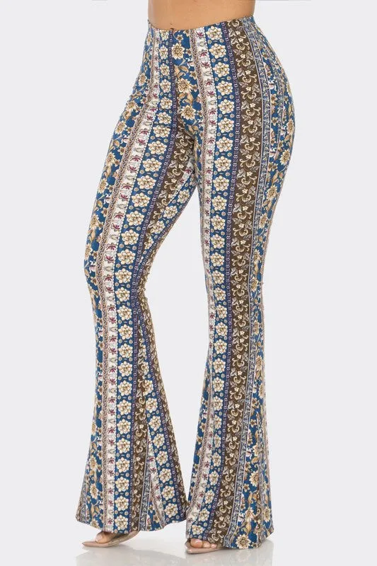 Bear Dance Floral Scroll Skinny Brushed Pants - Multi Blue Brown