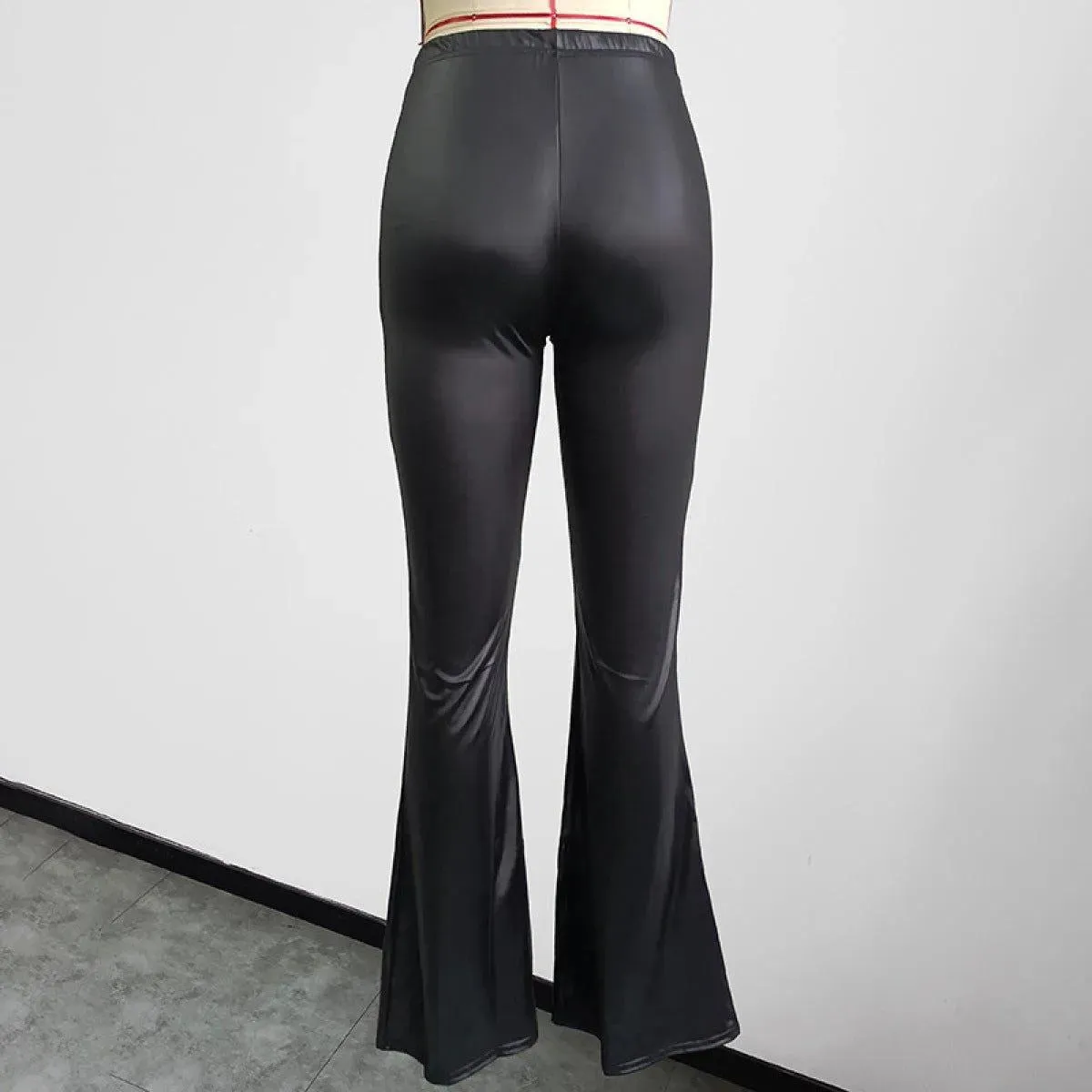 Black Faux Leather Flared Pant High Waist Sexy