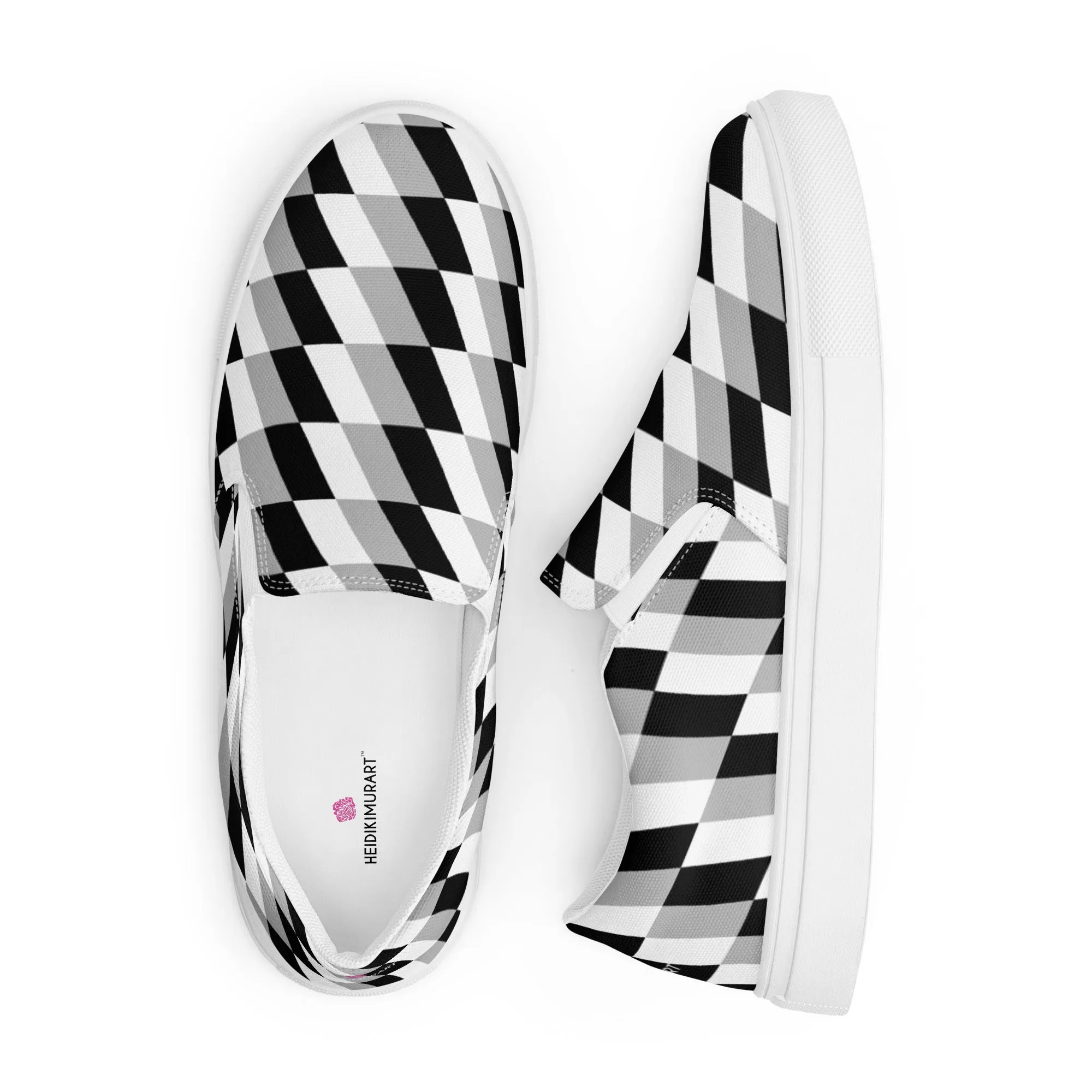 Black Grey Abstract Women's Sneakers, Unique Geometric Abstract Print Women’s Slip-On Canvas Shoes (US Size: 5-12)