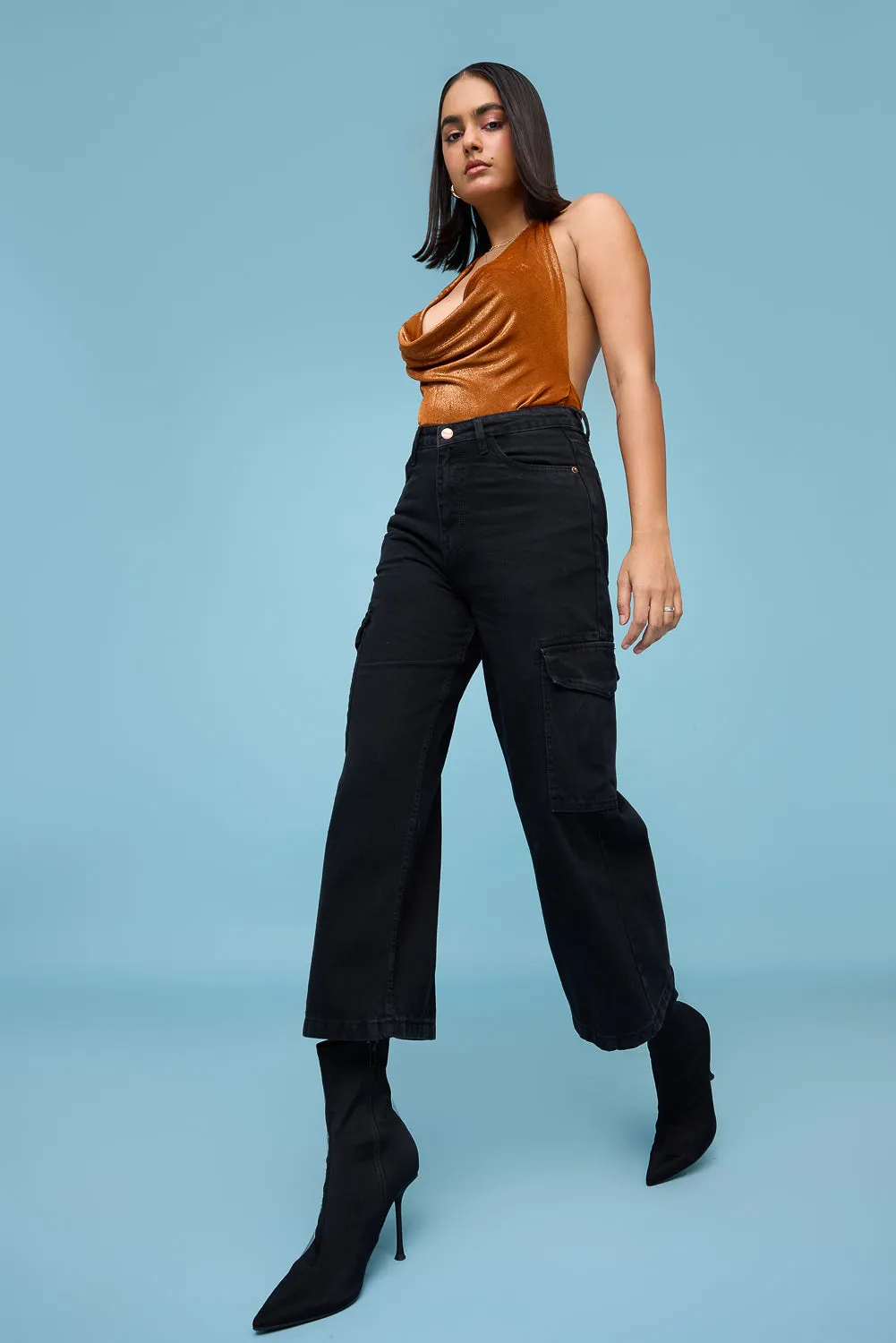 Black Wide Leg Cargo Jeans