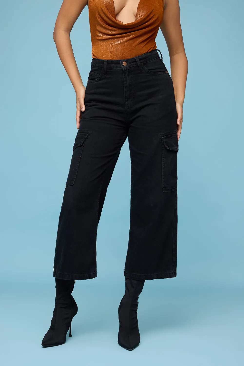 Black Wide Leg Cargo Jeans