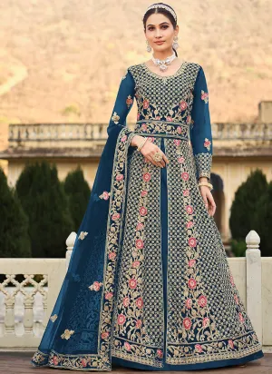 Blue Multi Embroidery Slit Style Anarkali Lehenga