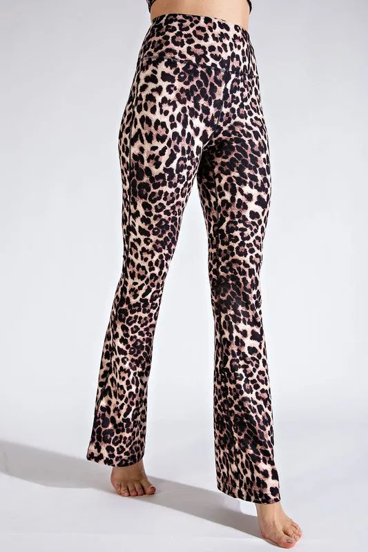 Brown Plus Size Animal Print Flared Yoga Pants