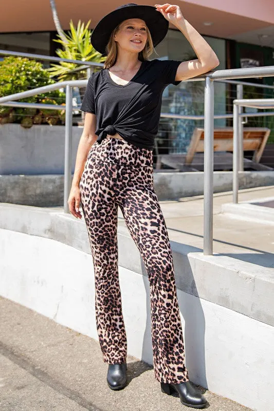 Brown Plus Size Animal Print Flared Yoga Pants