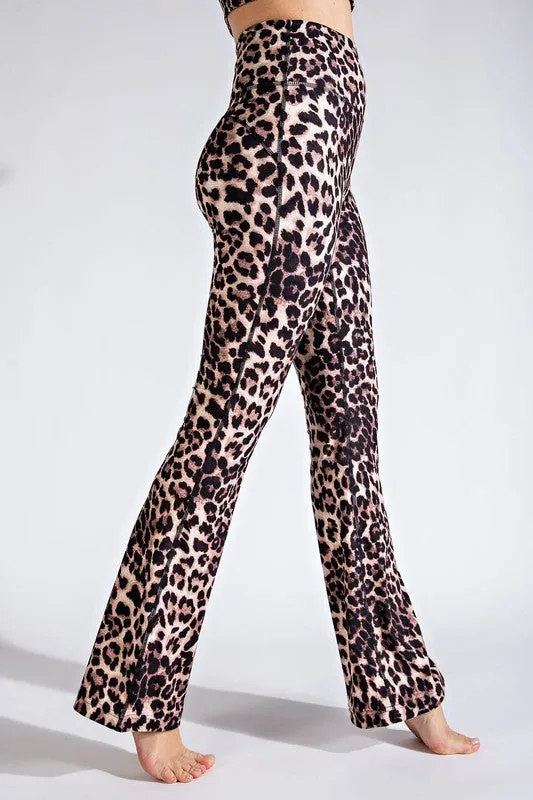 Brown Plus Size Animal Print Flared Yoga Pants