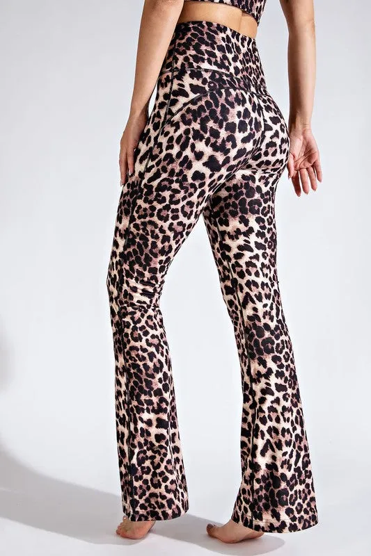 Brown Plus Size Animal Print Flared Yoga Pants