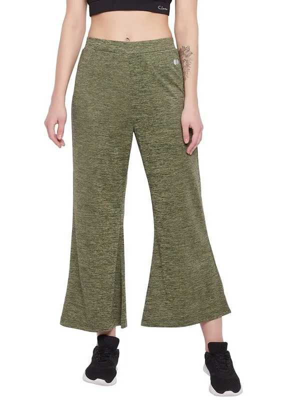 Clovia Women's Comfort Fit Flared Active Pants (AB0096P17_Green_M)