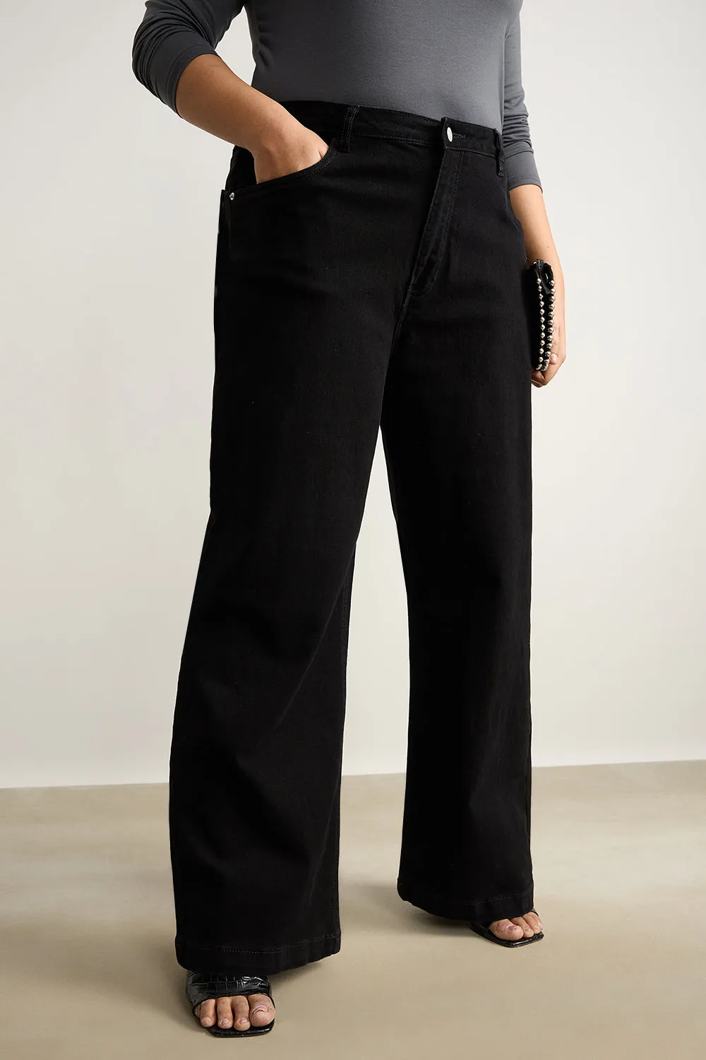 Coal Black Wide Leg Jeans