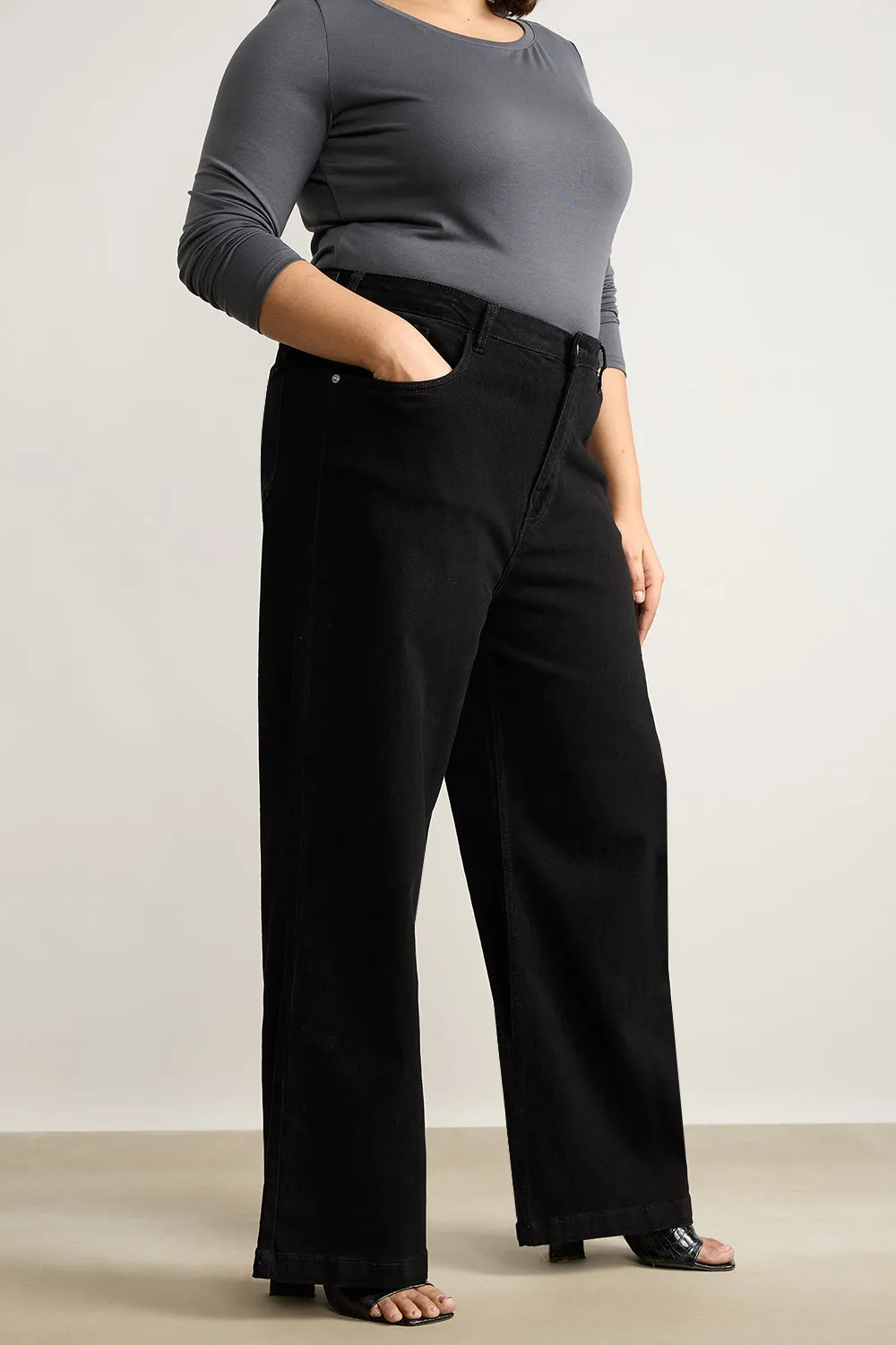 Coal Black Wide Leg Jeans