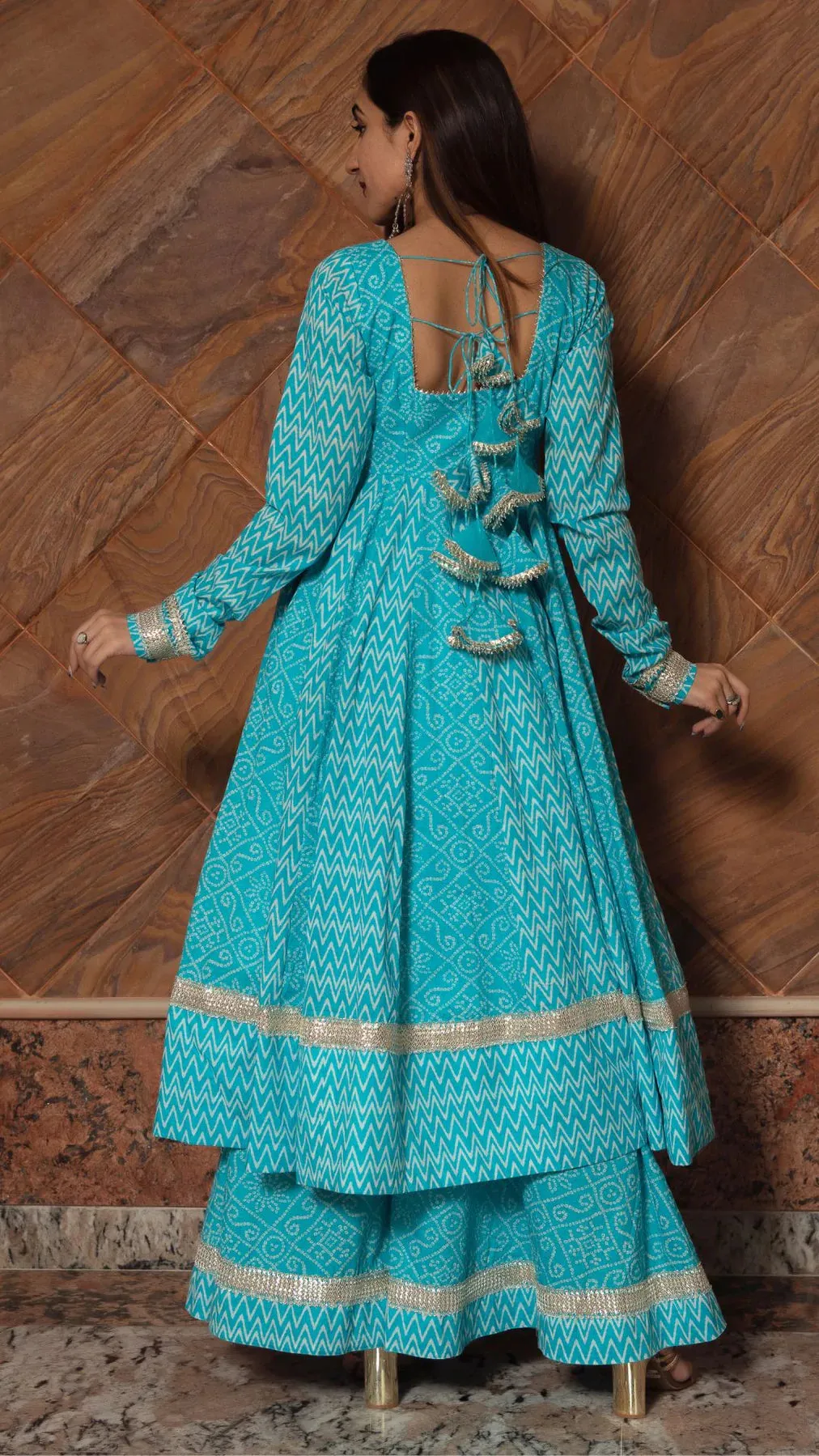 Cotton Blue Printed Anarkali Set with Dupatta