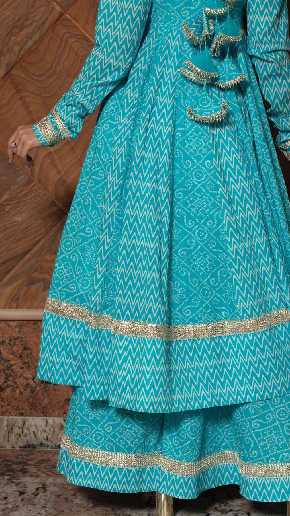 Cotton Blue Printed Anarkali Set with Dupatta