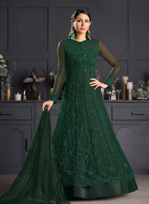 Deep Green Embroidered Indian Designer Anarkali