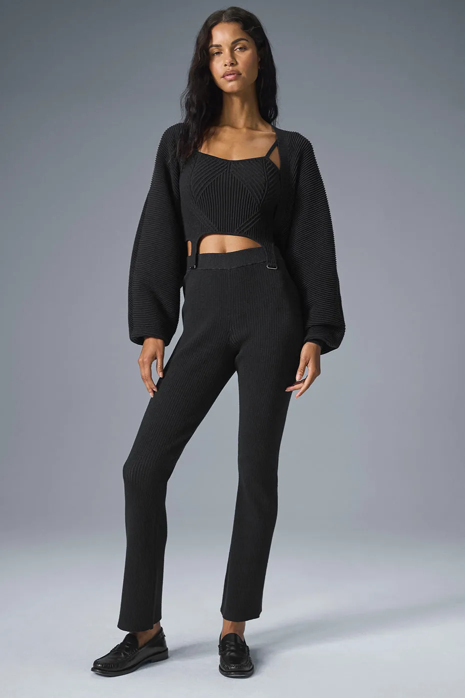 Denim Knit High-Waist Flare Pant - Black/Anthracite