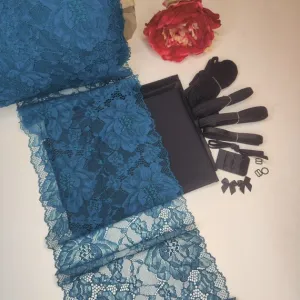 Dessous Nähpaket für BH   Höschen / Unterwäsche nähen DIY Nähset mit Spitze und Mikrofaser in petrol schwarz. Lingerie sewing kit IDnsx1