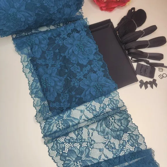 Dessous Nähpaket für BH   Höschen / Unterwäsche nähen DIY Nähset mit Spitze und Mikrofaser in petrol schwarz. Lingerie sewing kit IDnsx1