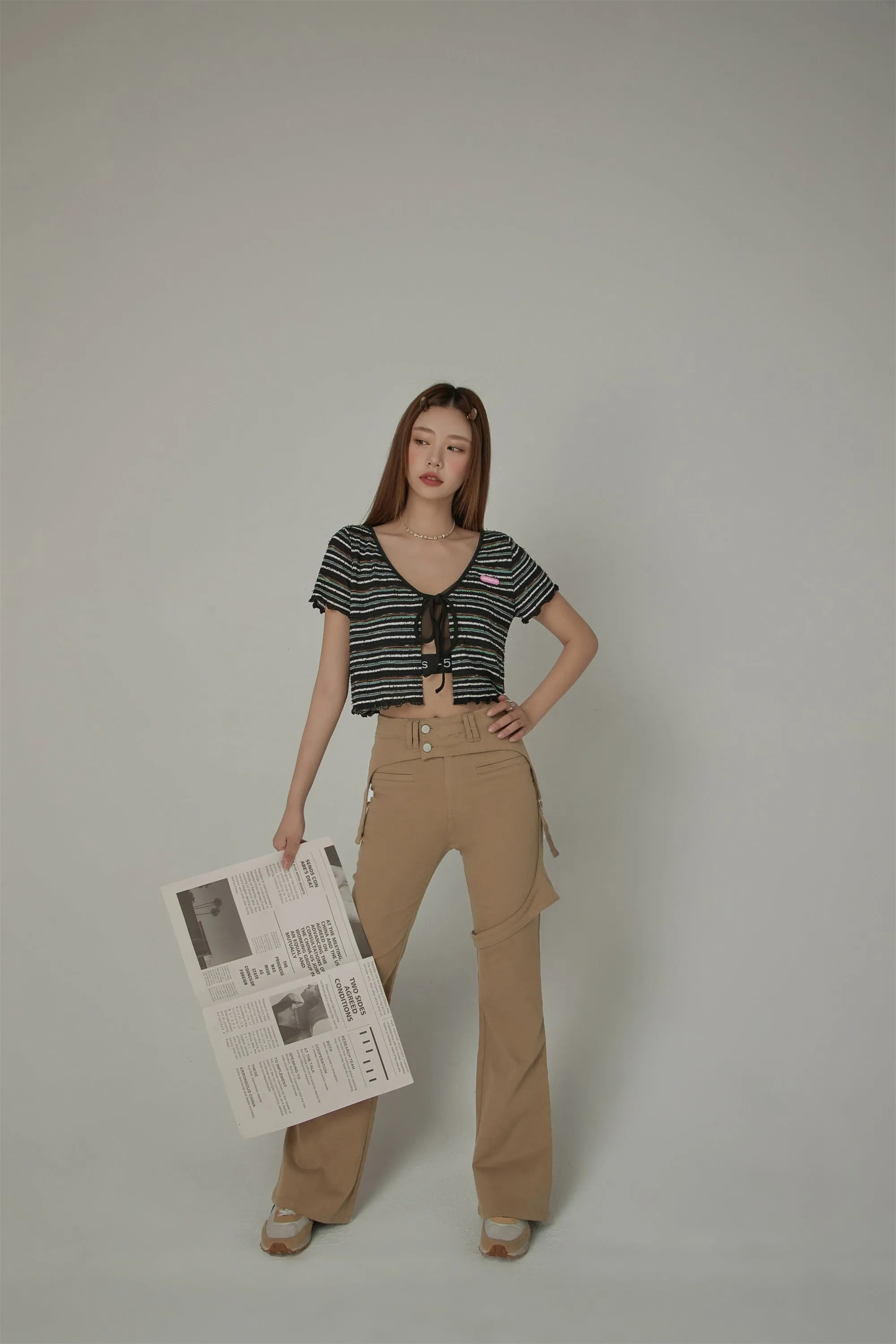 Double Button High Waisted Flared Semi-Bootcut Pants