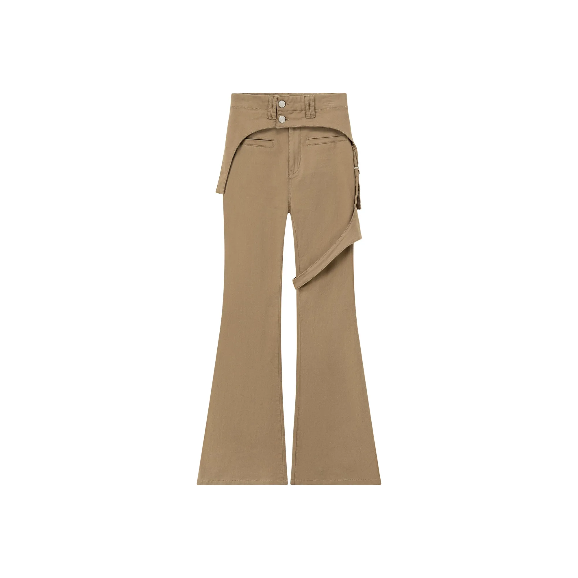 Double Button High Waisted Flared Semi-Bootcut Pants