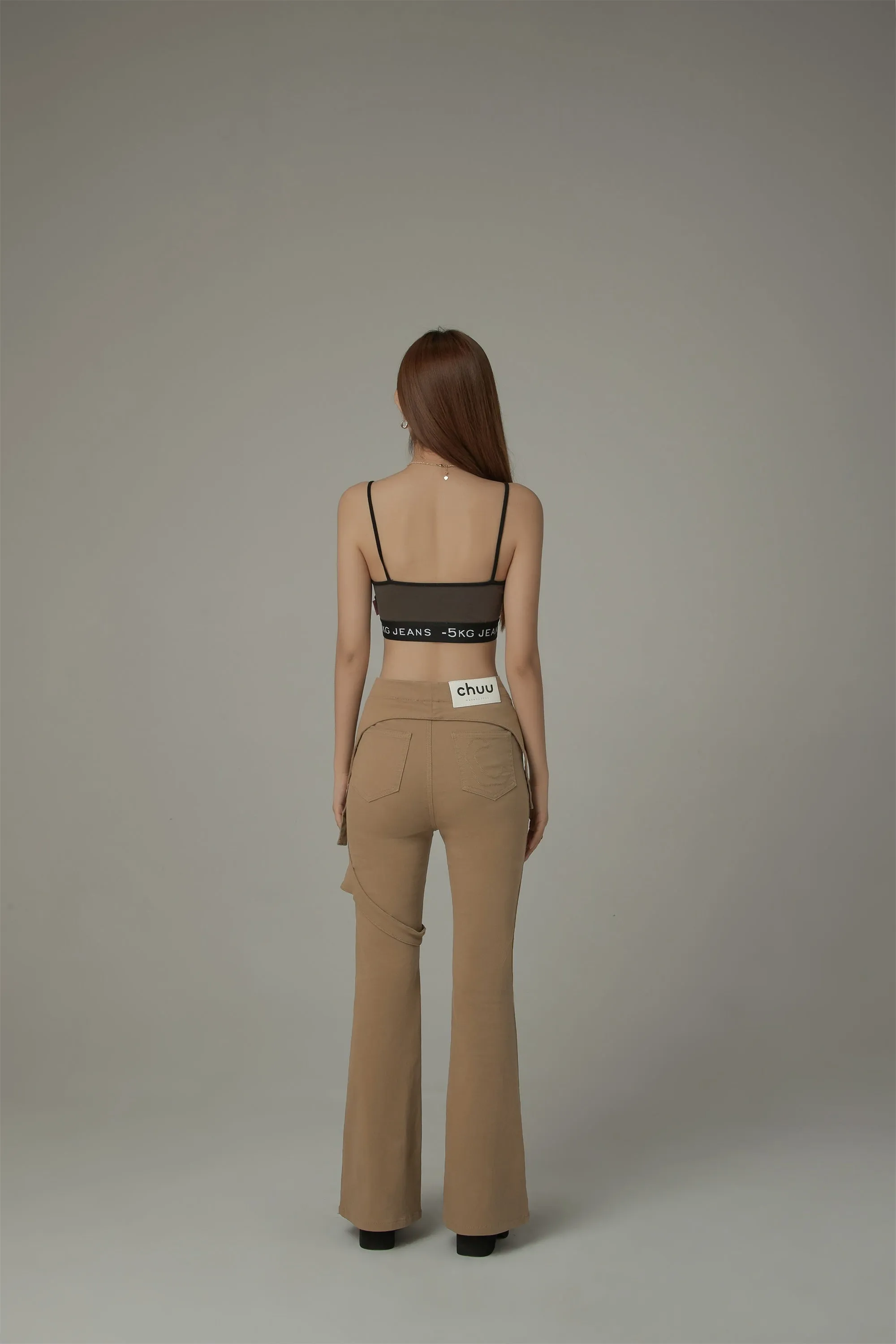 Double Button High Waisted Flared Semi-Bootcut Pants