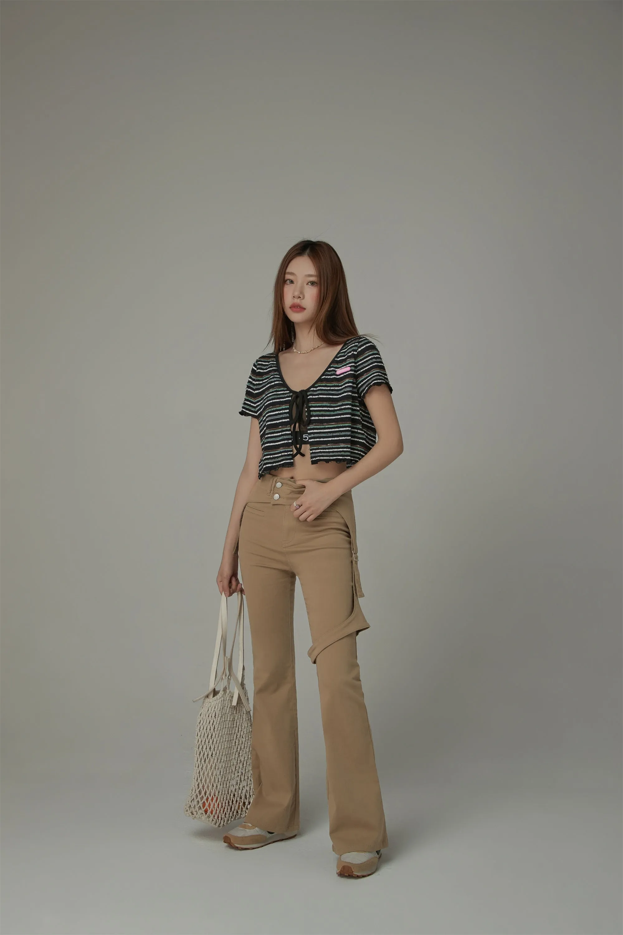 Double Button High Waisted Flared Semi-Bootcut Pants