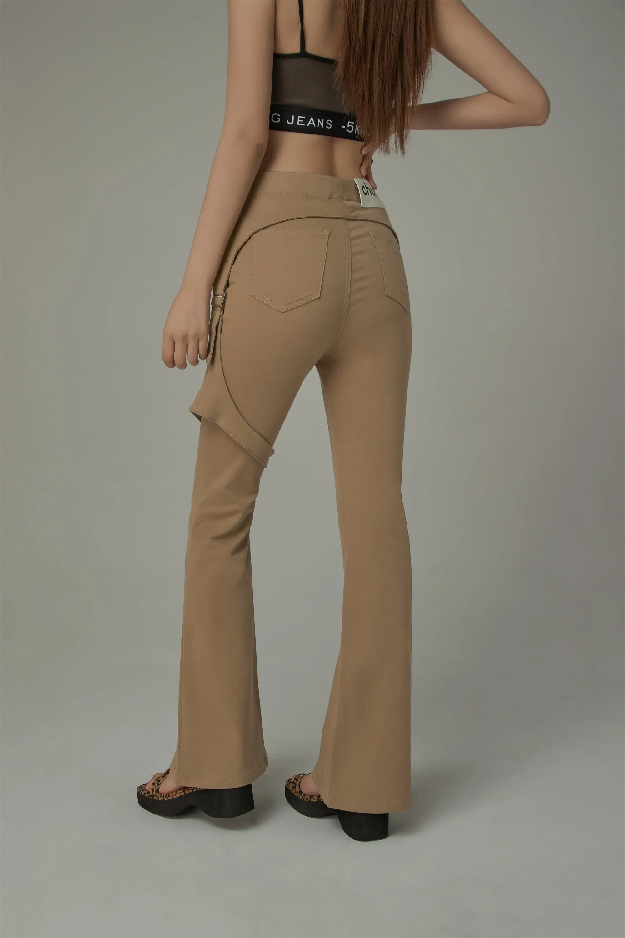 Double Button High Waisted Flared Semi-Bootcut Pants