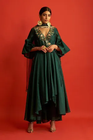 Emerald Green Embroidered Angrakha Set