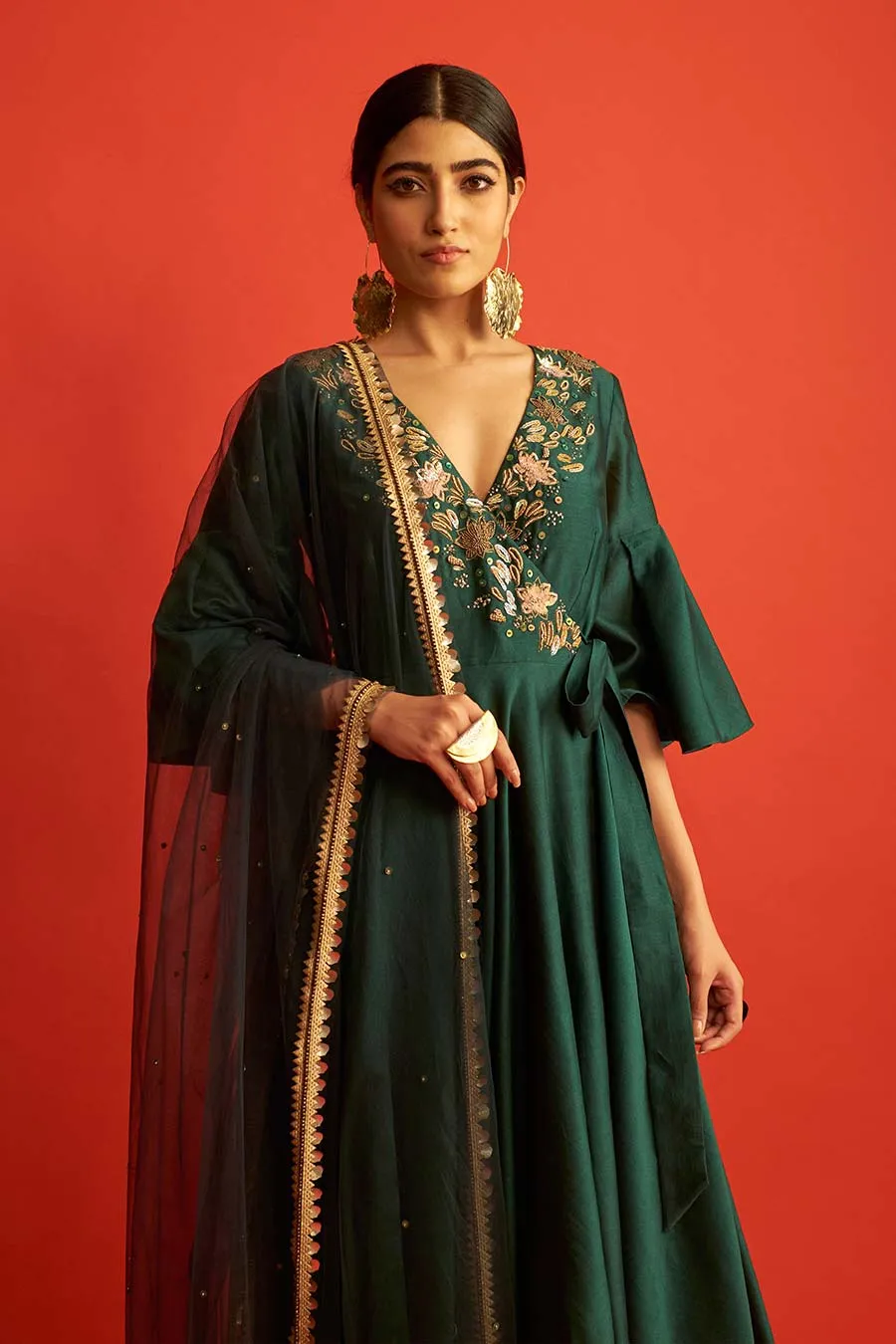 Emerald Green Embroidered Angrakha Set