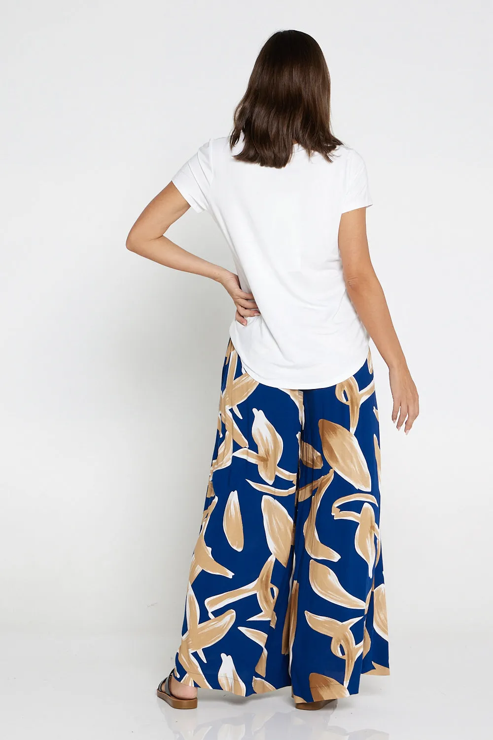 Farina Palazzo Pants - Navy/Brown Watercolour