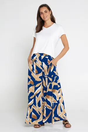 Farina Palazzo Pants - Navy/Brown Watercolour