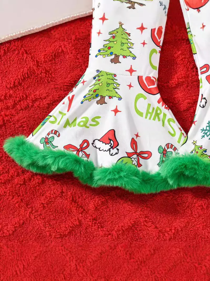 Festive Flair: Girls' Christmas Flared Suspender Pants – Holiday Style Made Fun