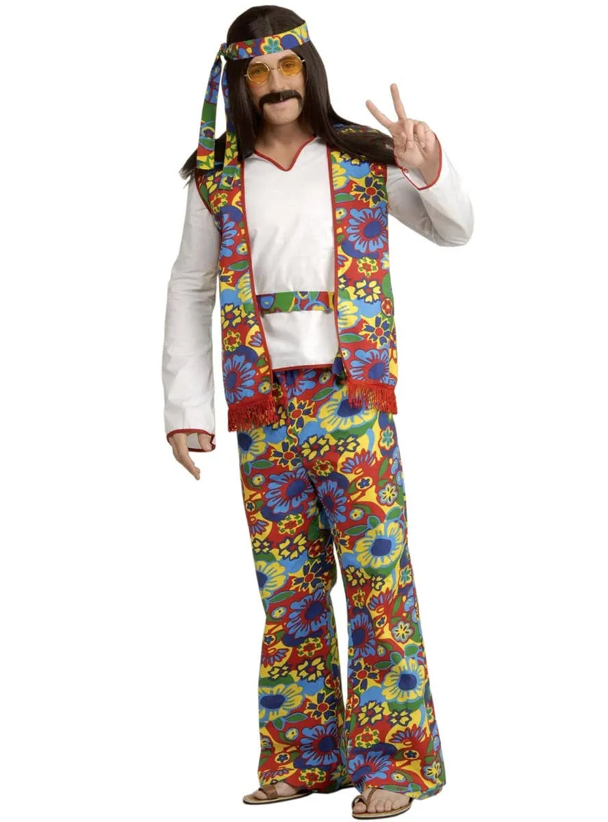 Flower Power Mens Plus Size Hippie Dippie Costume