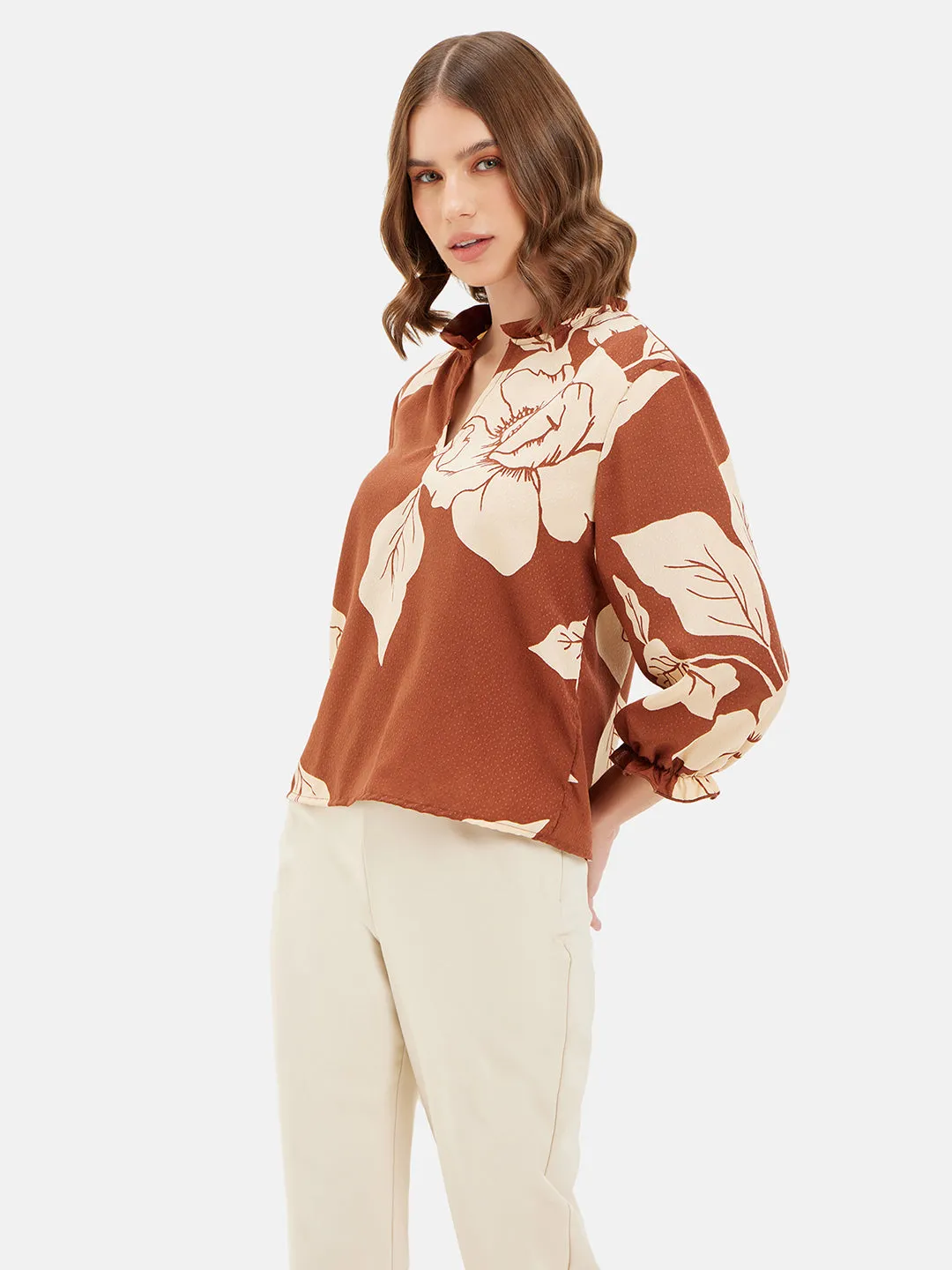 Full Sleeve Brown Printed Top