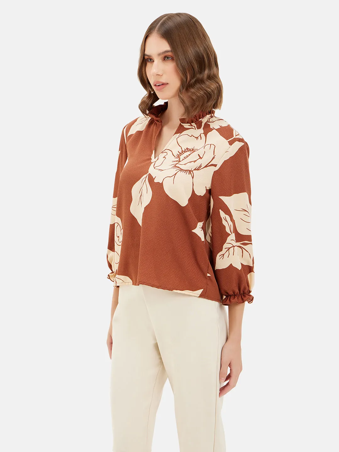 Full Sleeve Brown Printed Top