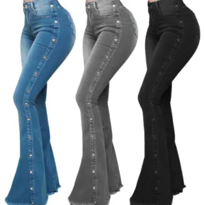 Funki Buys | Pants | Women's Side Button Butt Lift Flared Jeans