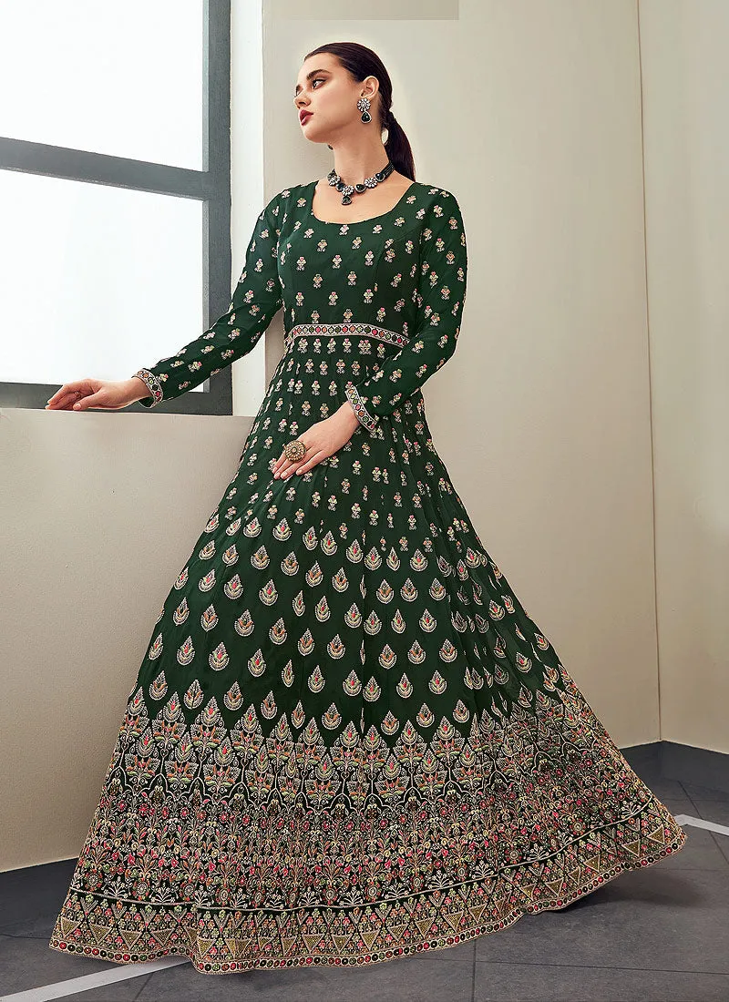 Green Multi Embroidered Festive Anarkali Suit