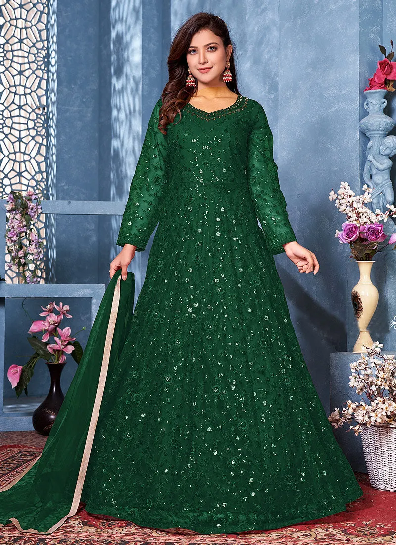 Green Net Anarkali Suit