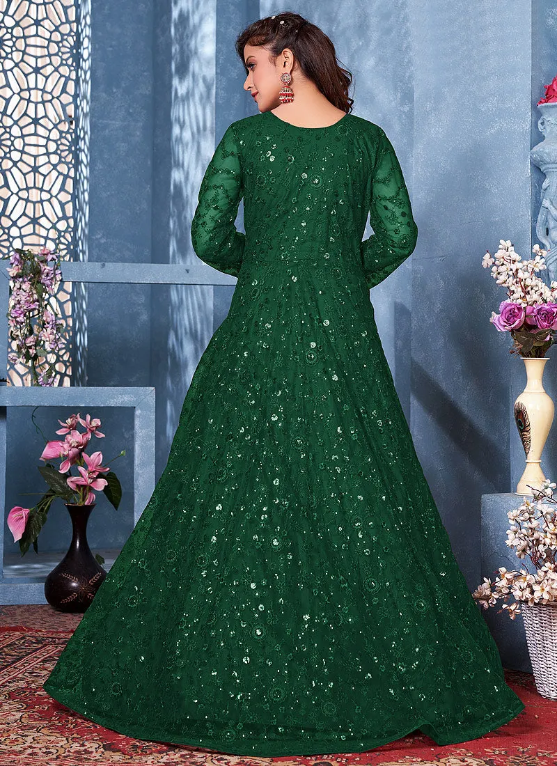 Green Net Anarkali Suit