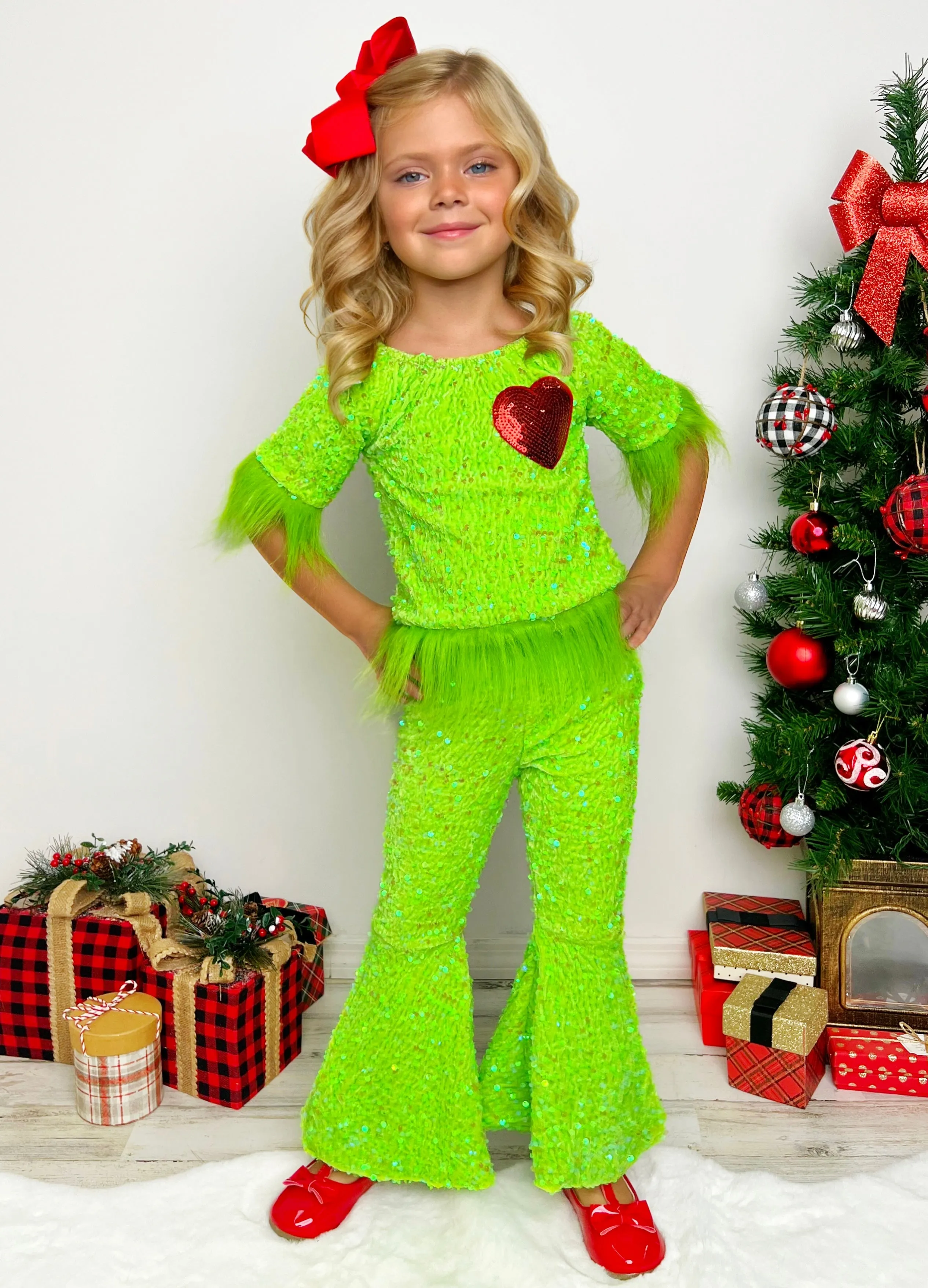 Grinchie Cutie Sequin Pants Set