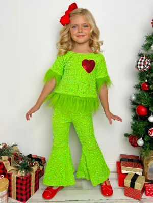 Grinchie Cutie Sequin Pants Set