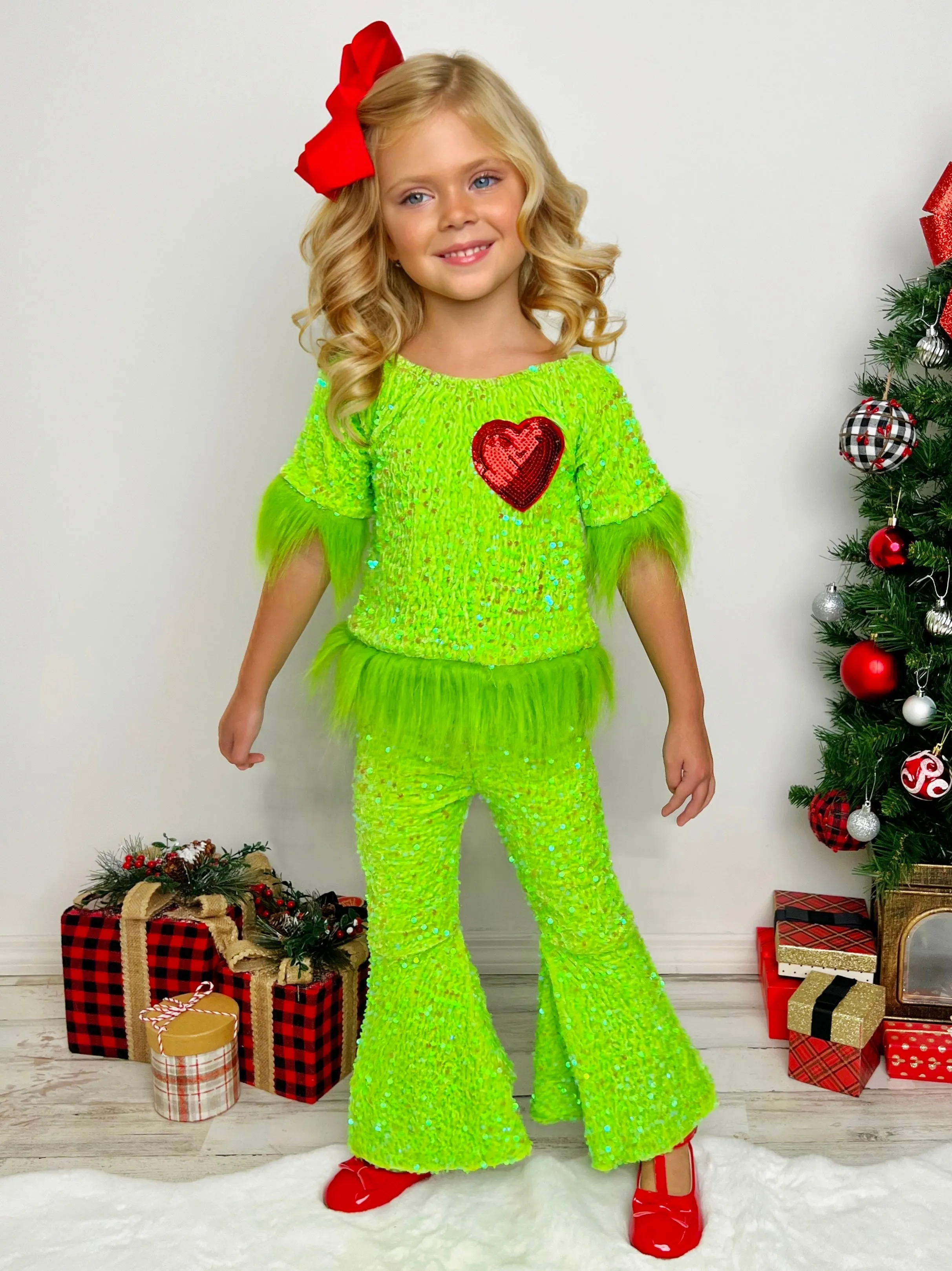 Grinchie Cutie Sequin Pants Set