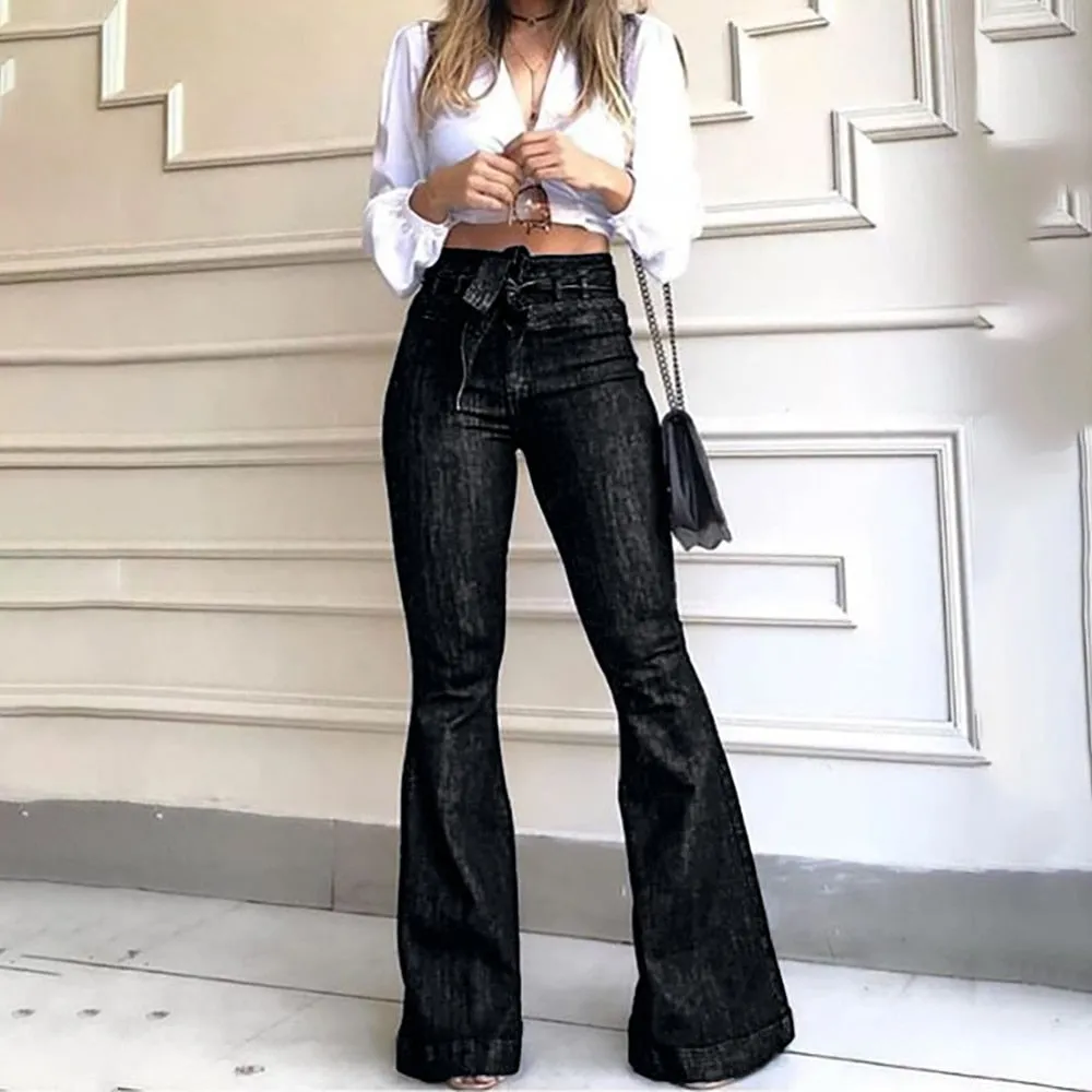 High Waist Denim Flare Pants