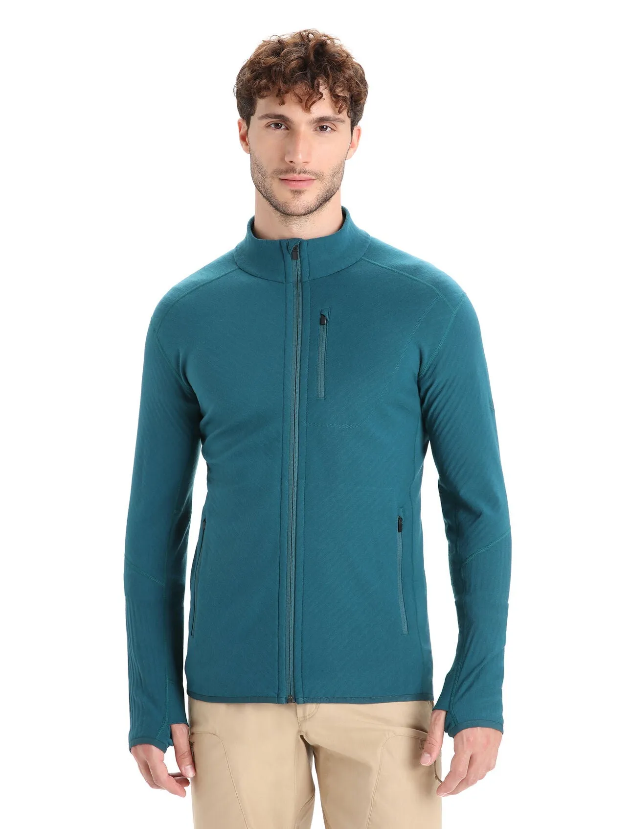 Icebreaker Mens Descender LS Zip Green Glory