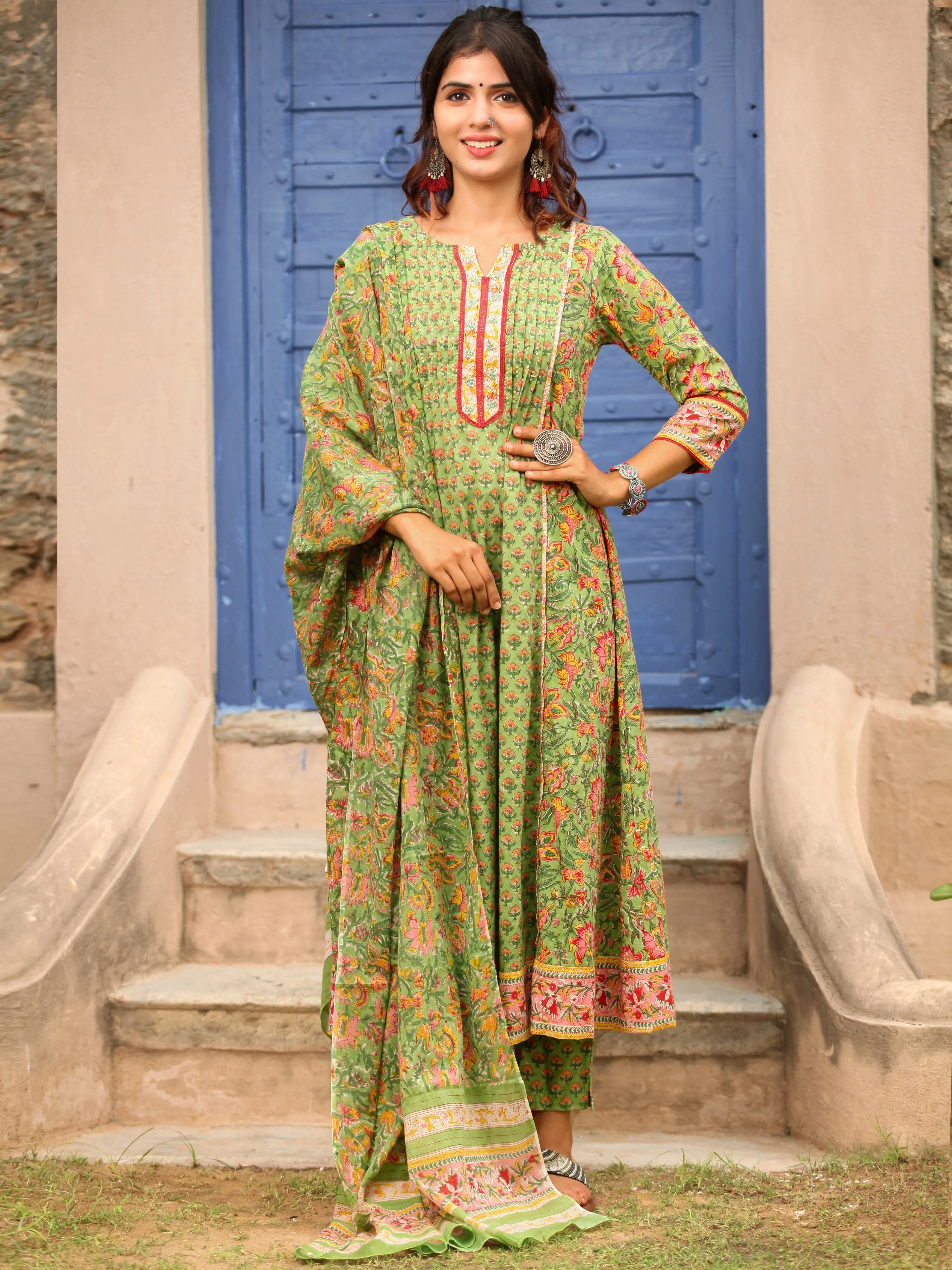 Jashn Harita Set Of Flared Kurta Pants Dupatta