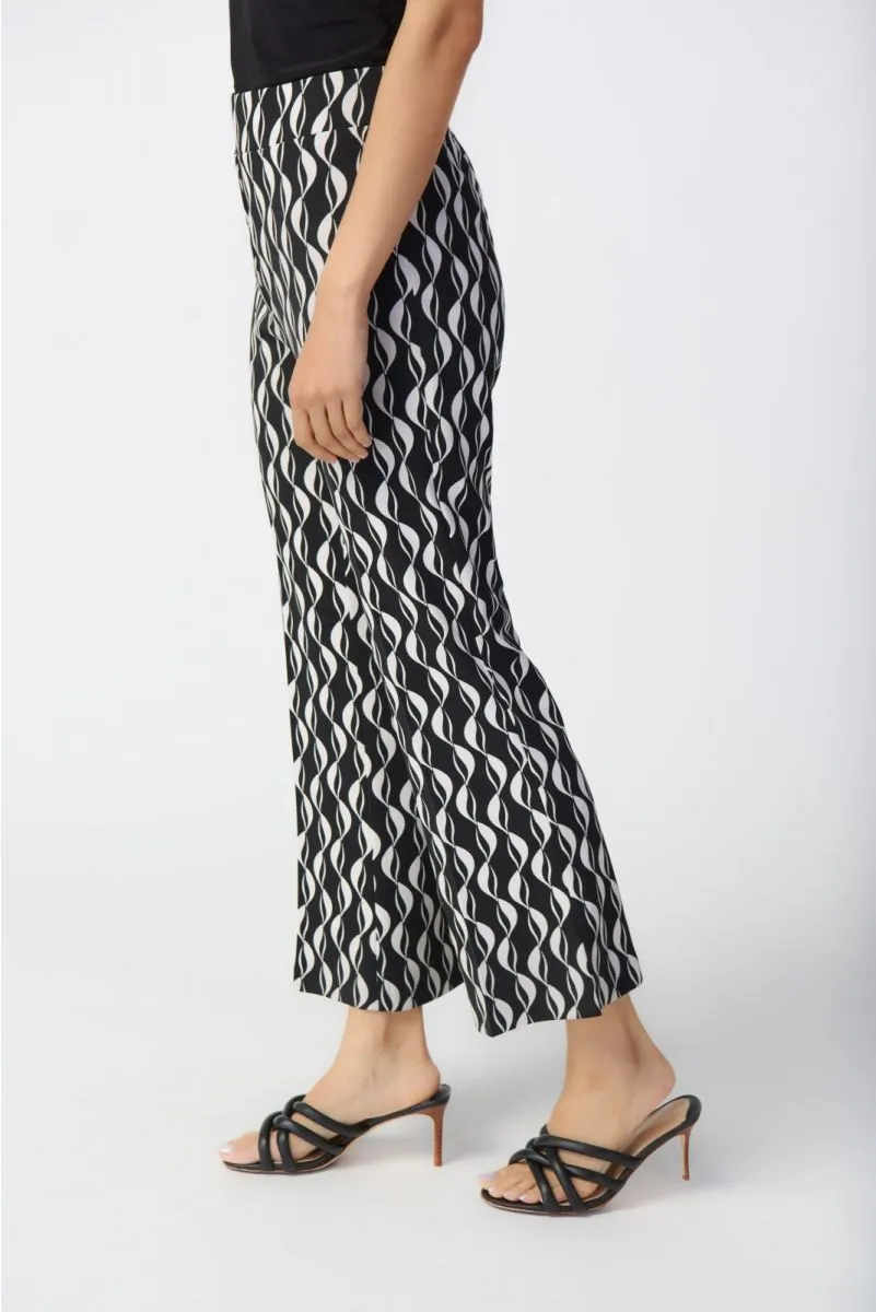 Joseph Ribkoff Black/Moonstone Wavy Geometric Print Cropped Flared Pants 241151