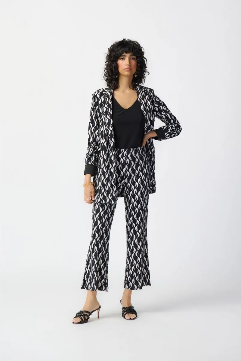 Joseph Ribkoff Black/Moonstone Wavy Geometric Print Cropped Flared Pants 241151