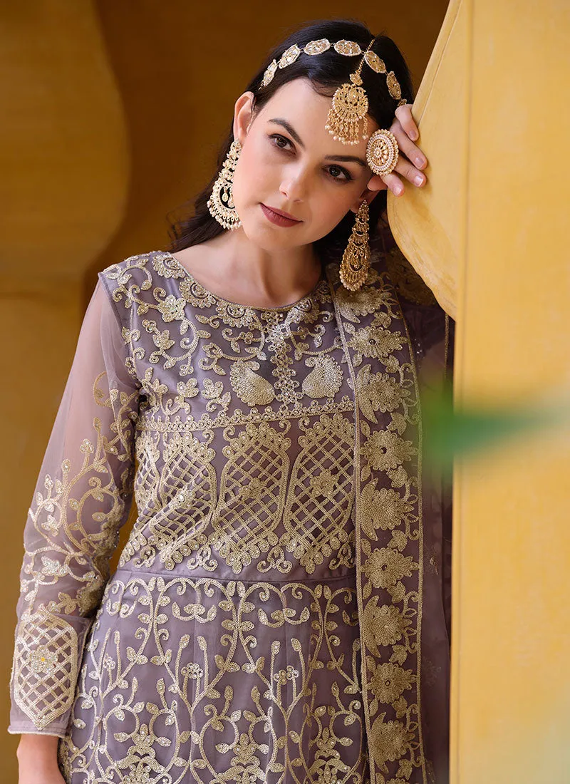 Lavender Cording Embroidery Wedding Anarkali Suit