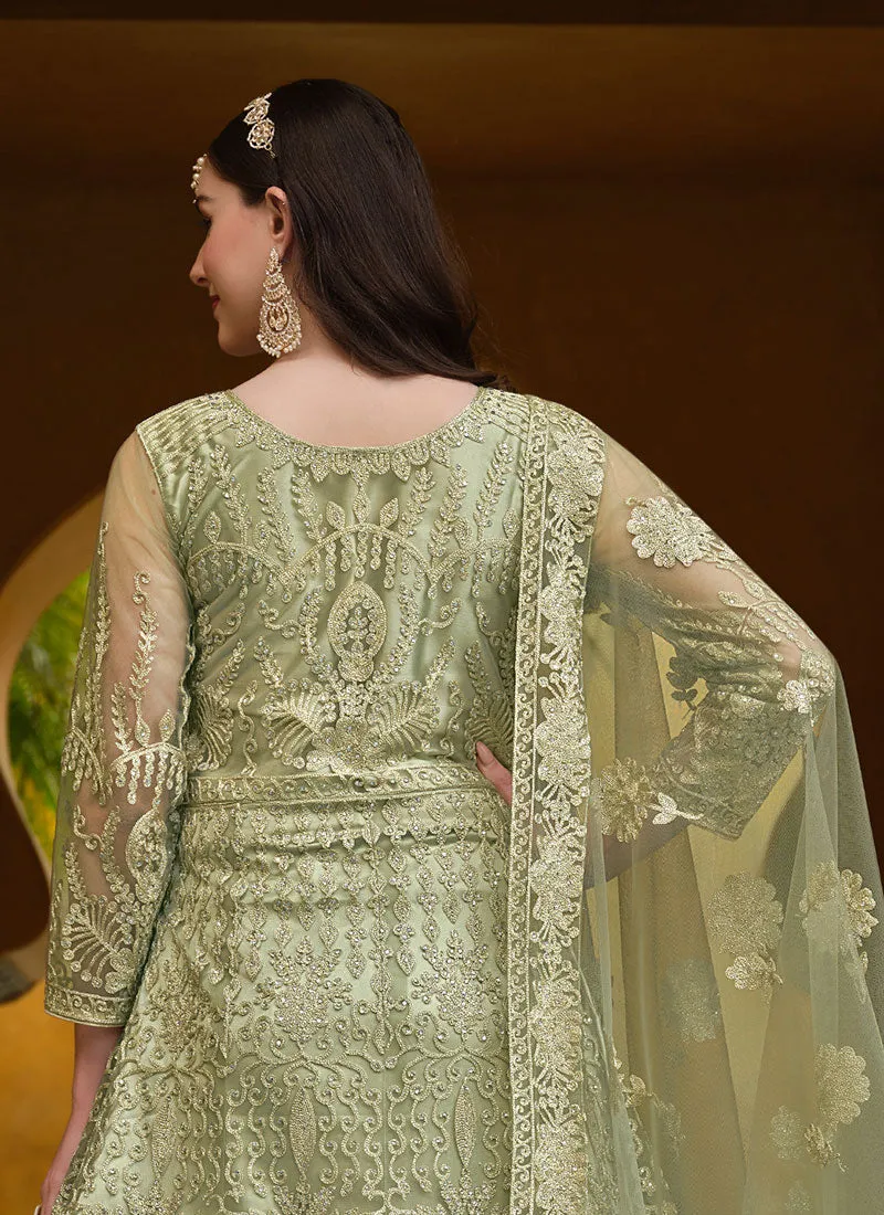 Light Green Cording Embroidery Wedding Anarkali Suit