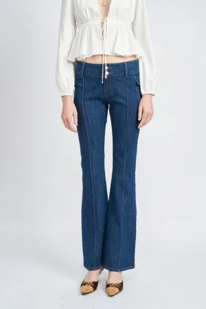 LOW WAIST DENIM FLARED PANTS