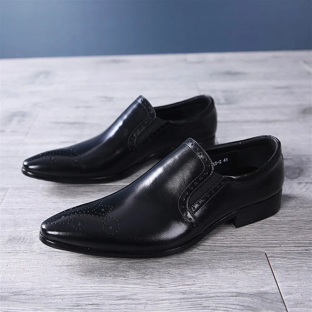 Men Burnished Pointed Toe Slip On Oxford Shoes