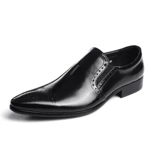 Men Burnished Pointed Toe Slip On Oxford Shoes